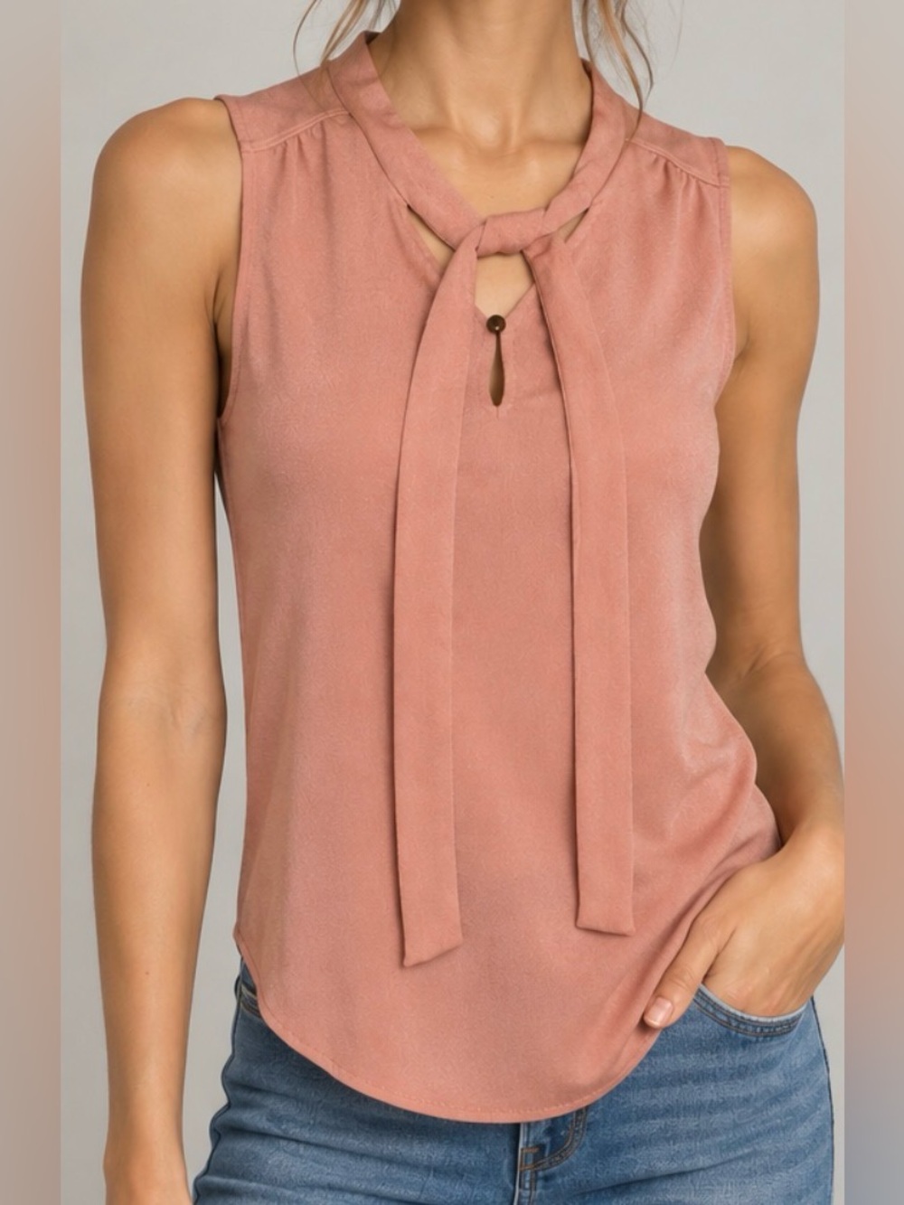 Banana Republic Dusty Rose Tie Neck Sleeveless Blouse XS